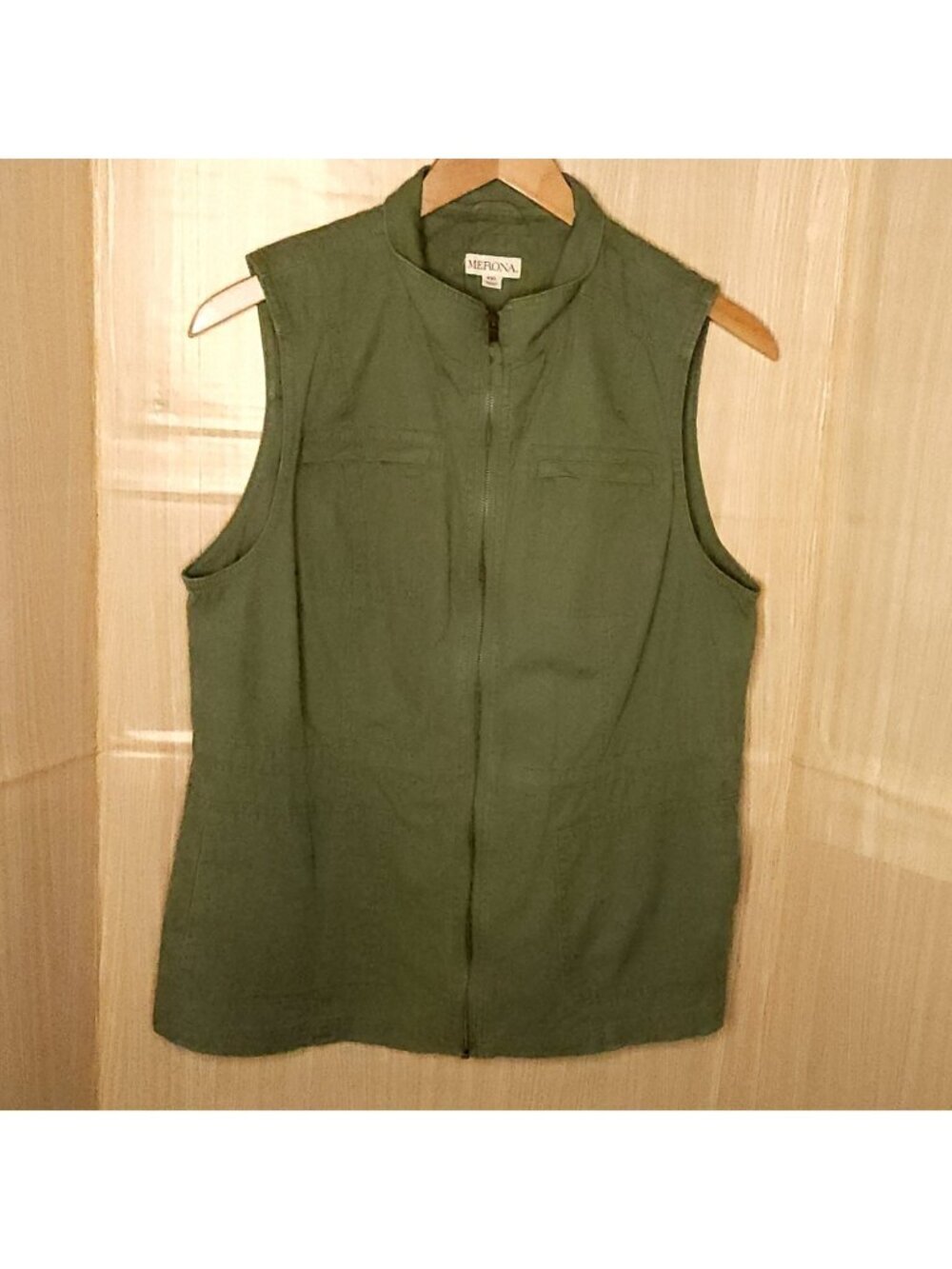Merona Womens Army Green Canvas Sleeveless Vest XXL